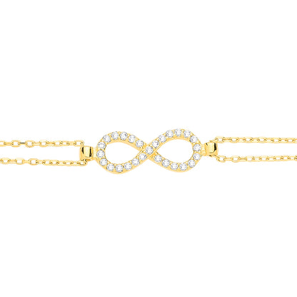 Gilded Silver  CZ Figure 8 Infinity Double Chain Charm Bracelet - GVB641
