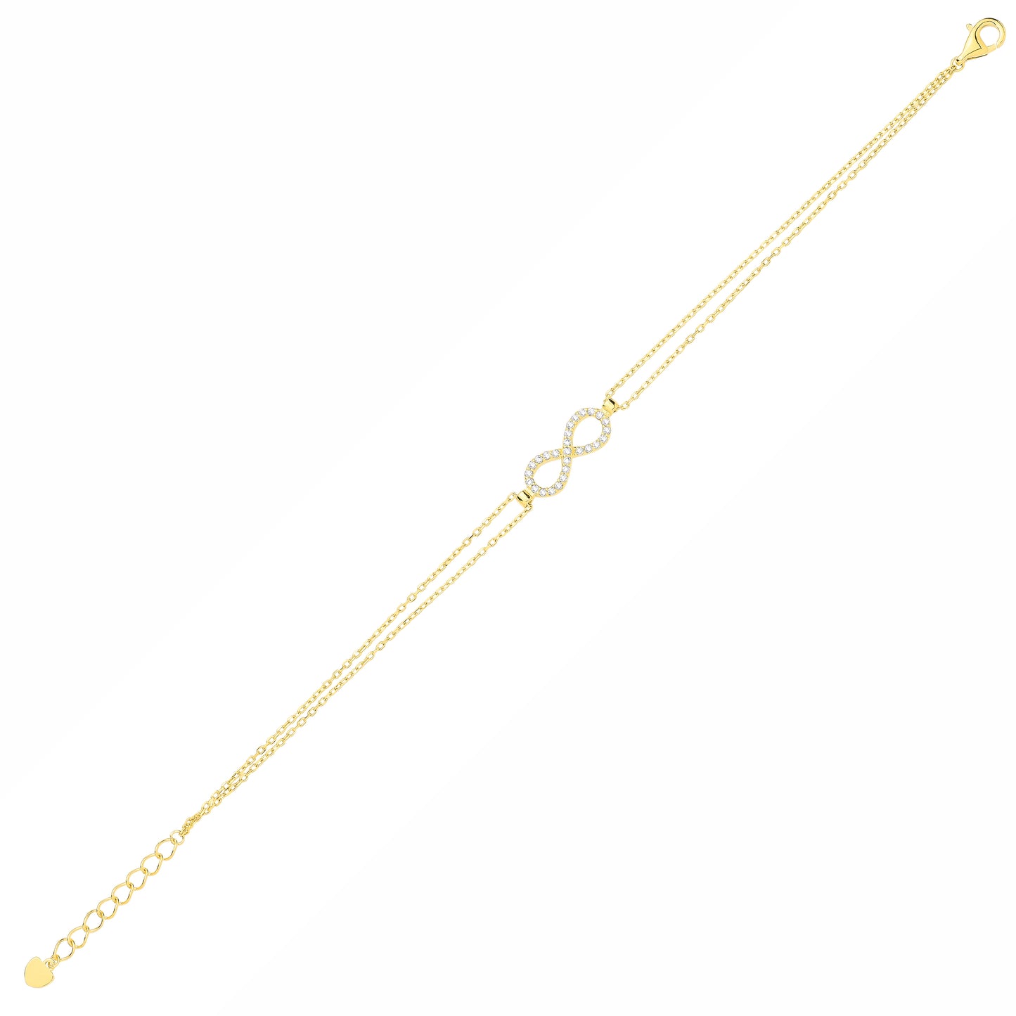 Gilded Silver  CZ Figure 8 Infinity Double Chain Charm Bracelet - GVB641