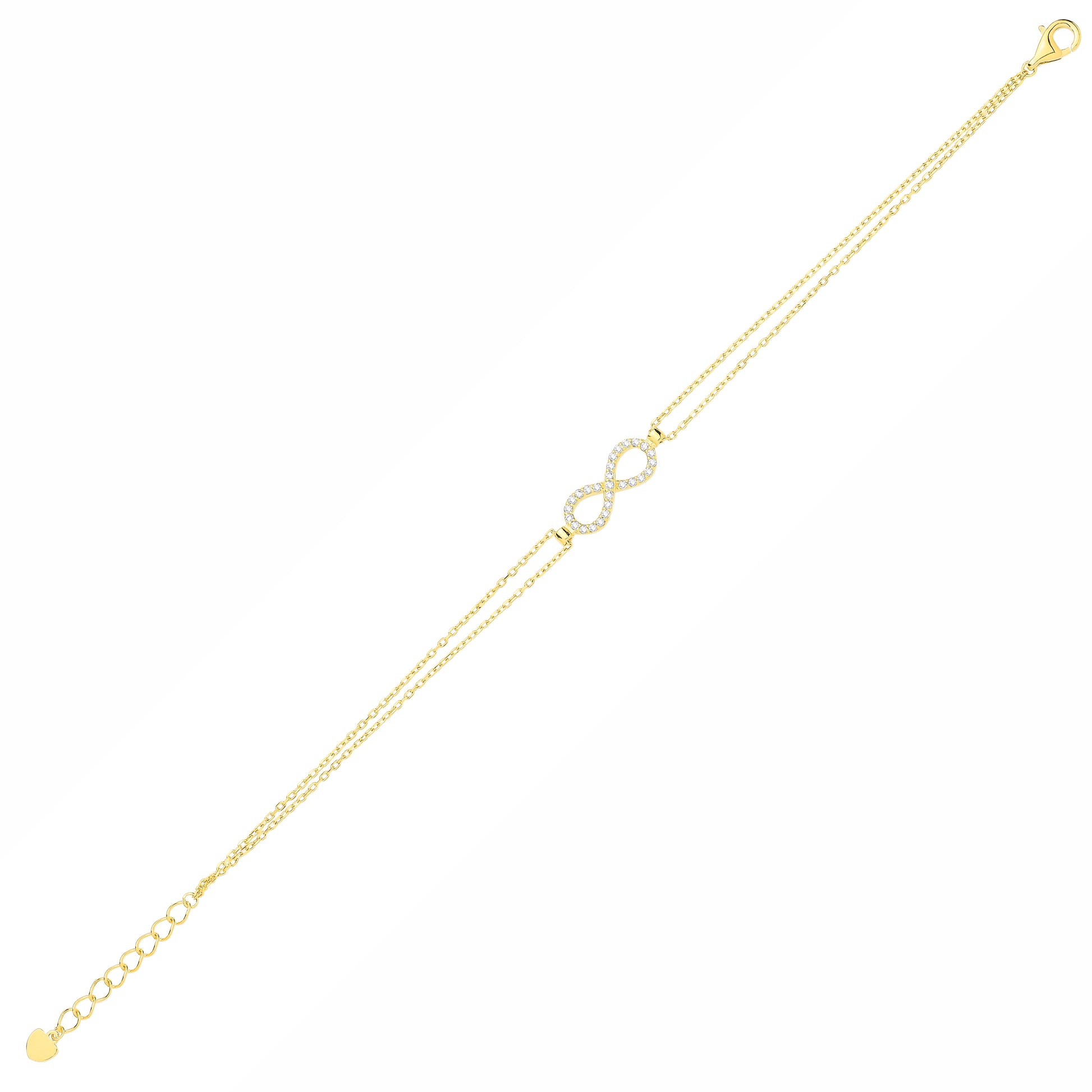 Gilded Silver  CZ Figure 8 Infinity Double Chain Charm Bracelet - GVB641