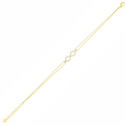 Gilded Silver  CZ Figure 8 Infinity Double Chain Charm Bracelet - GVB641