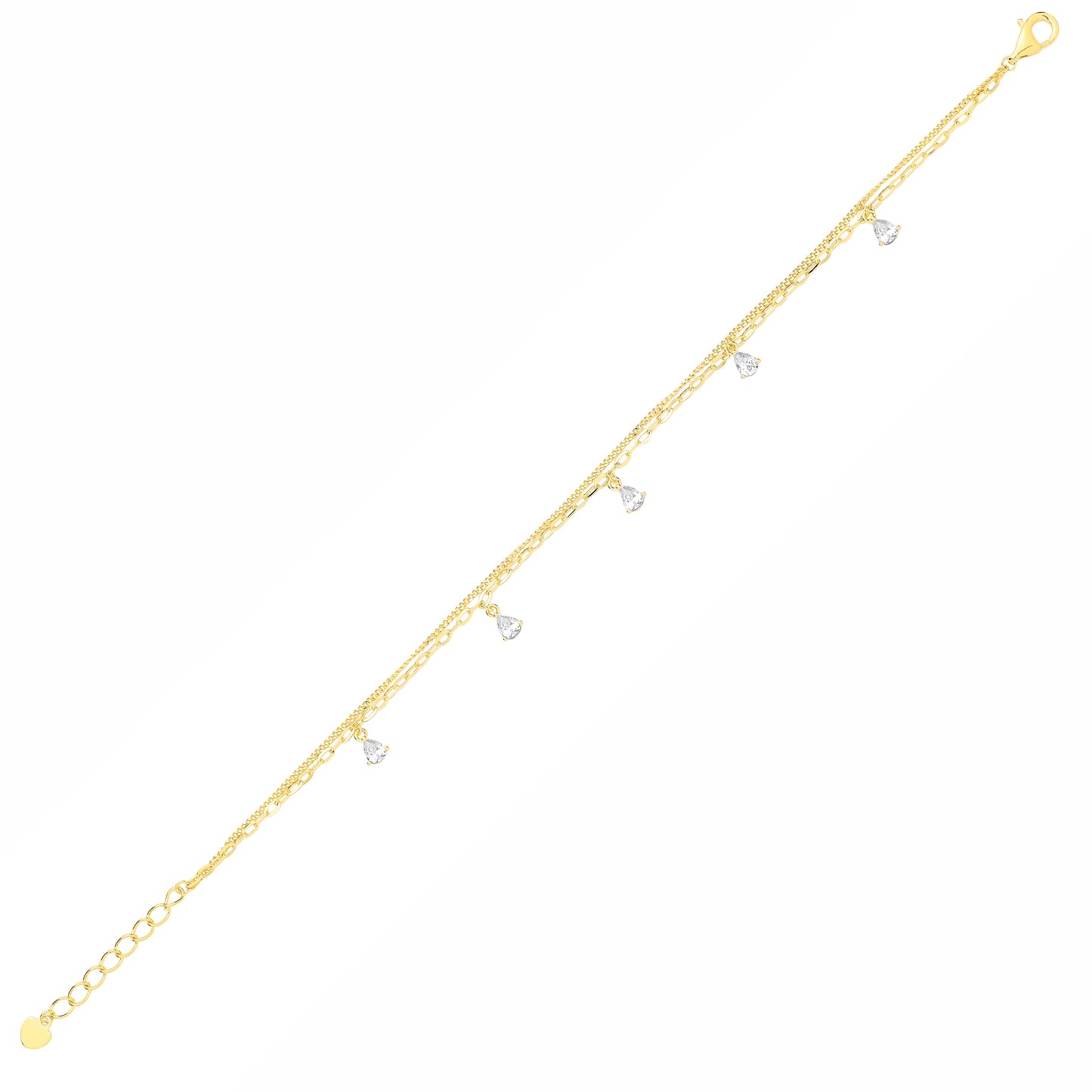 Gold-plated Silver  Pear CZ Floating Trace Curb Double Bracelet - GVB642