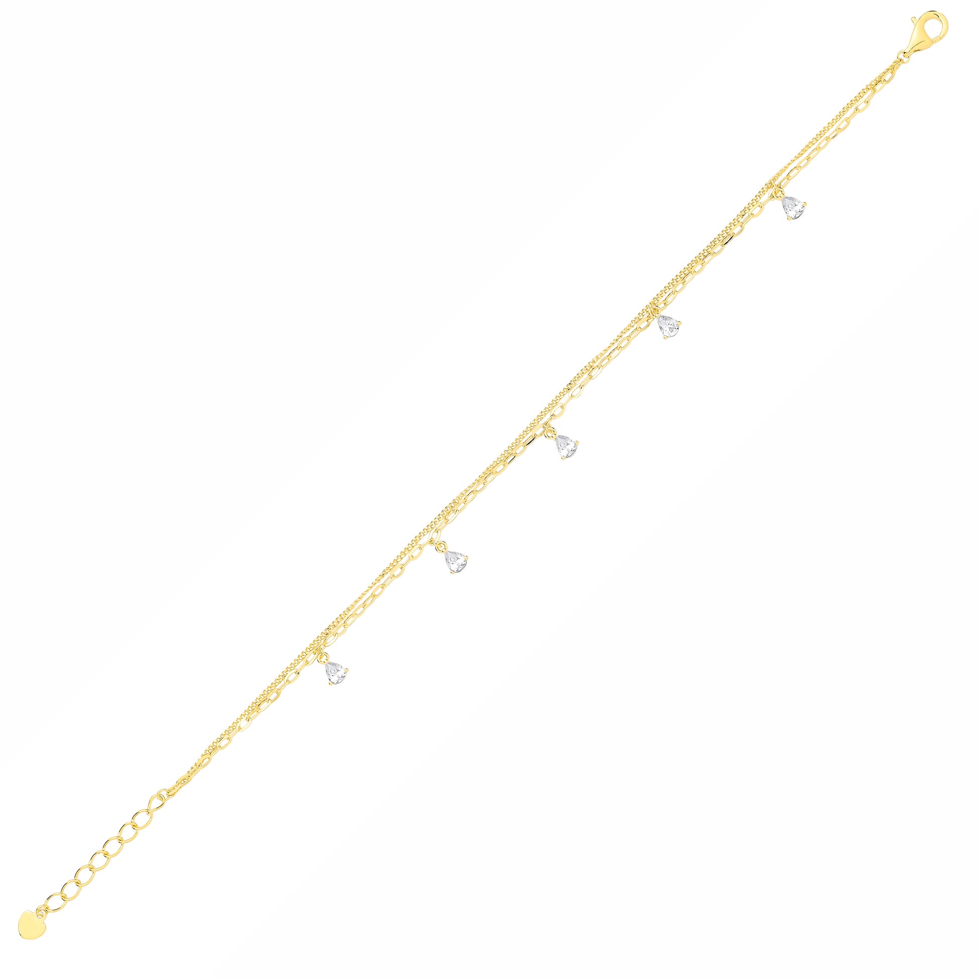 Gold-plated Silver  Pear CZ Floating Trace Curb Double Bracelet - GVB642