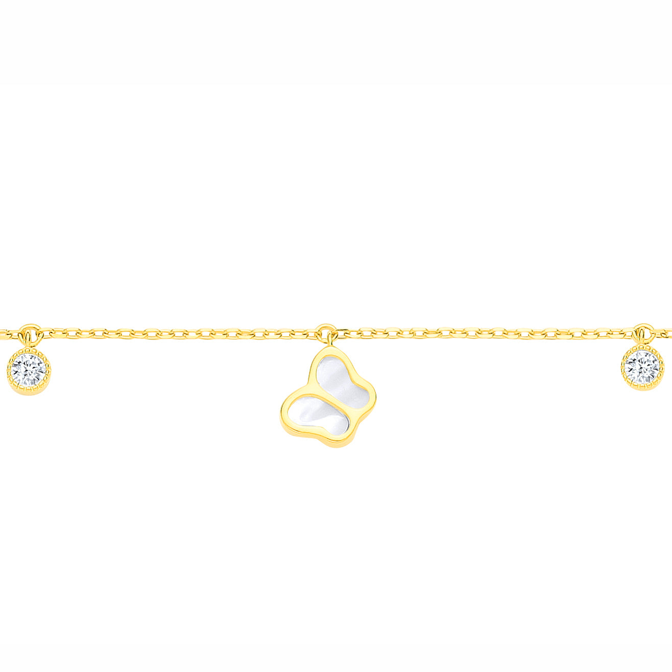 Gold-plated Silver  Half Moon MOP CZ Butterfly Charm Bracelet - GVB644