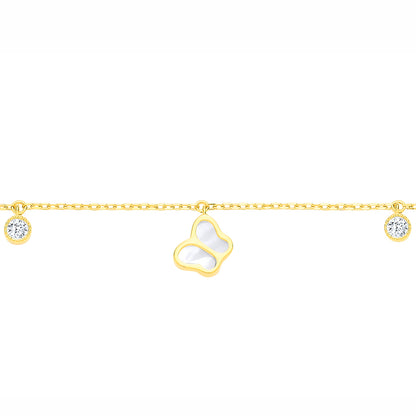 Gold-plated Silver  Half Moon MOP CZ Butterfly Charm Bracelet - GVB644