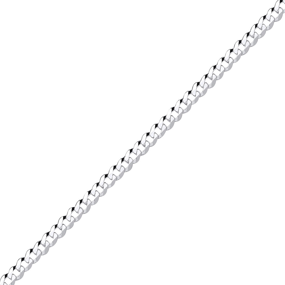 Mens Silver  Bevelled Ultra Flat Curb Chain Bracelet - GVCH33