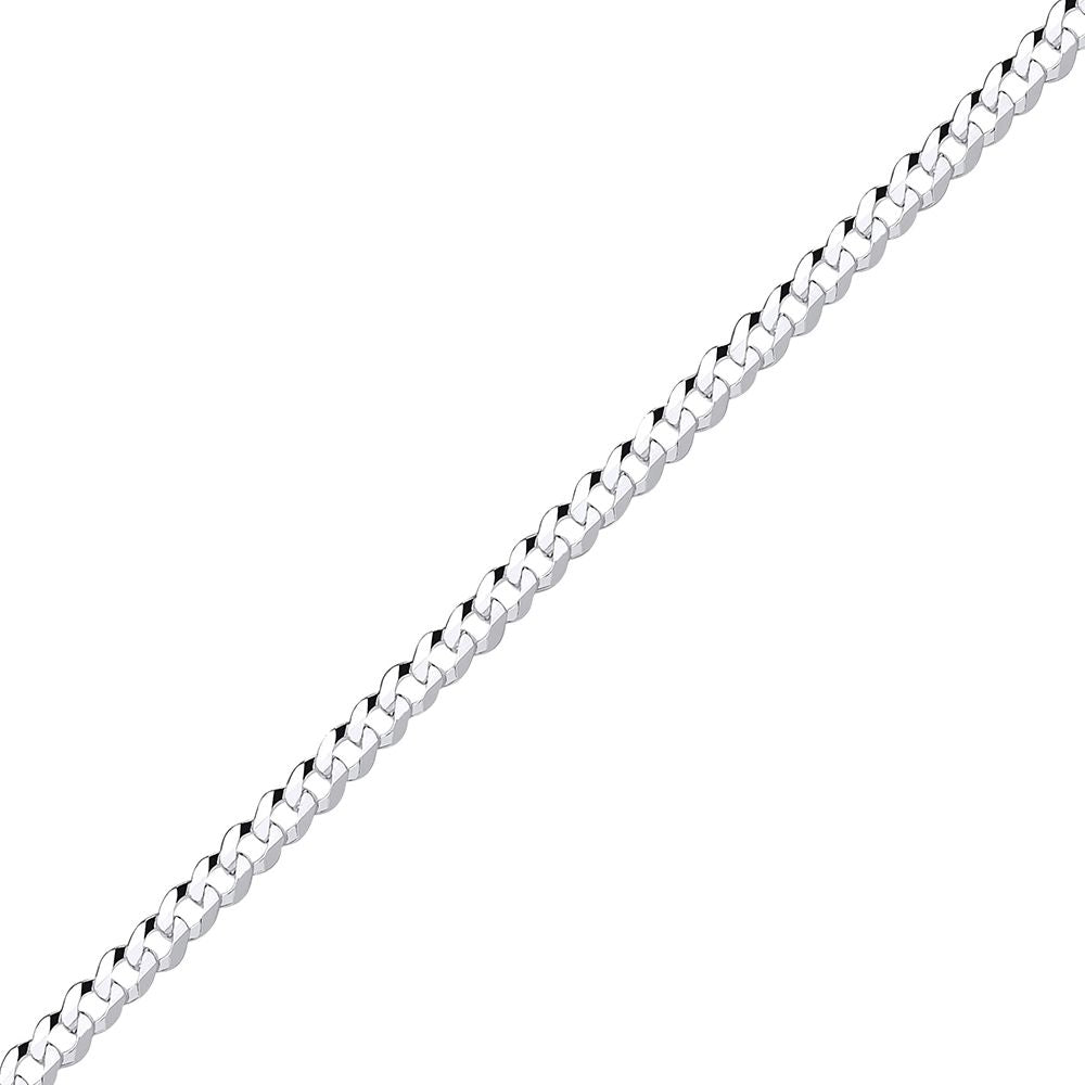 Mens Silver  Bevelled Ultra Flat Curb Chain Bracelet 4mm 8.5 inch - GVCH33