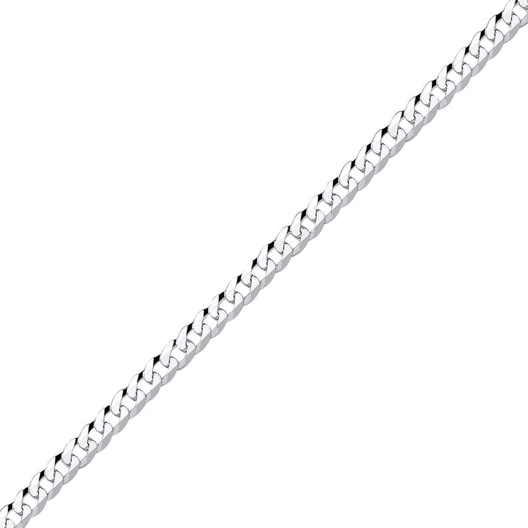 Mens Silver  Bevelled Ultra Flat Curb Chain Bracelet 5mm 8.5 inch - GVCH34
