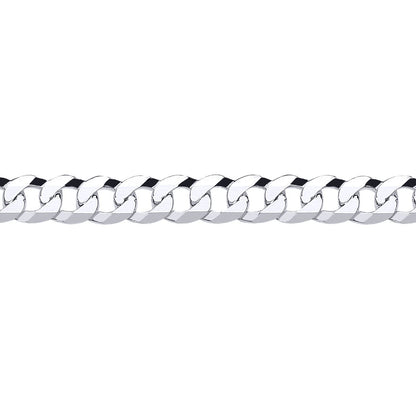Mens Silver  Bevelled Ultra Flat Curb Chain Bracelet 7mm 8.5 inch - GVCH36