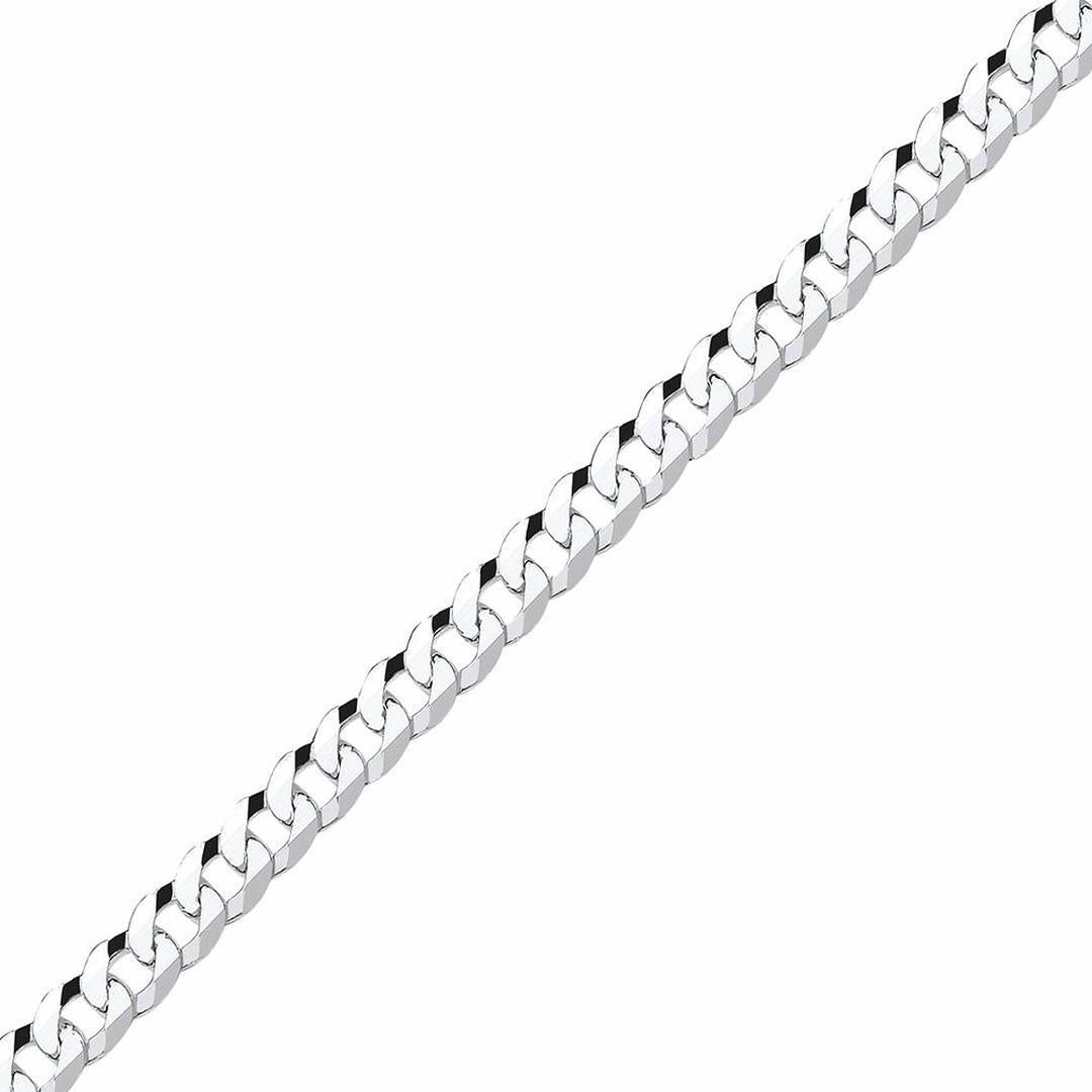 Silver  Bevelled Ultra Flat Curb Chain Bracelet 7mm 7.25 inch - GVCH36