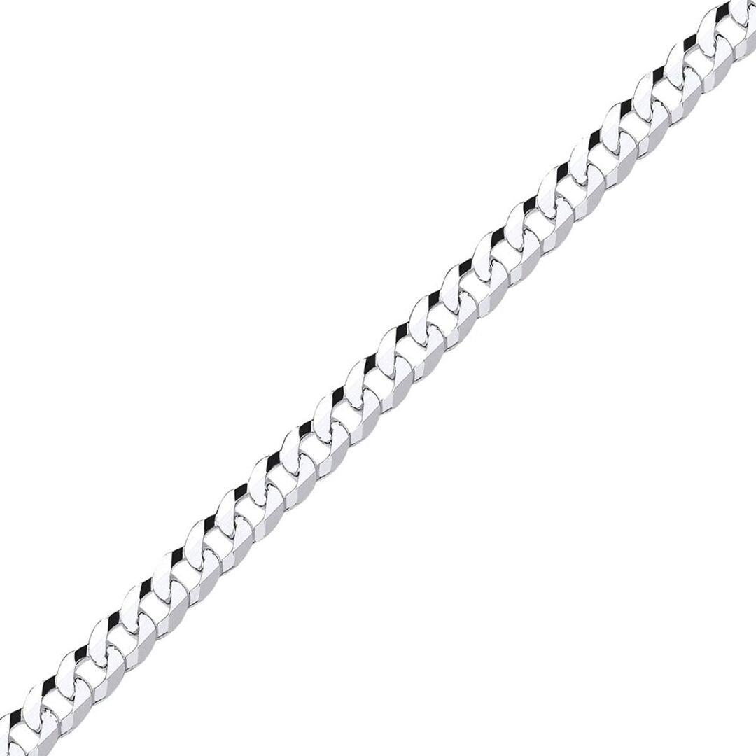 Mens Silver  Bevelled Ultra Flat Curb Chain Bracelet 7mm 8.5 inch - GVCH36