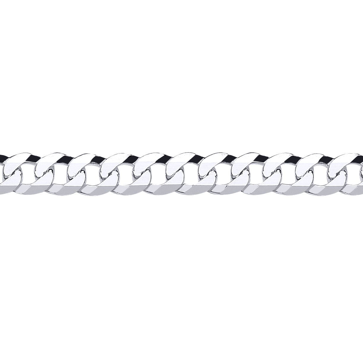 Mens Silver  Bevelled Ultra Flat Curb Chain Bracelet 7mm 8.5 inch - GVCH36