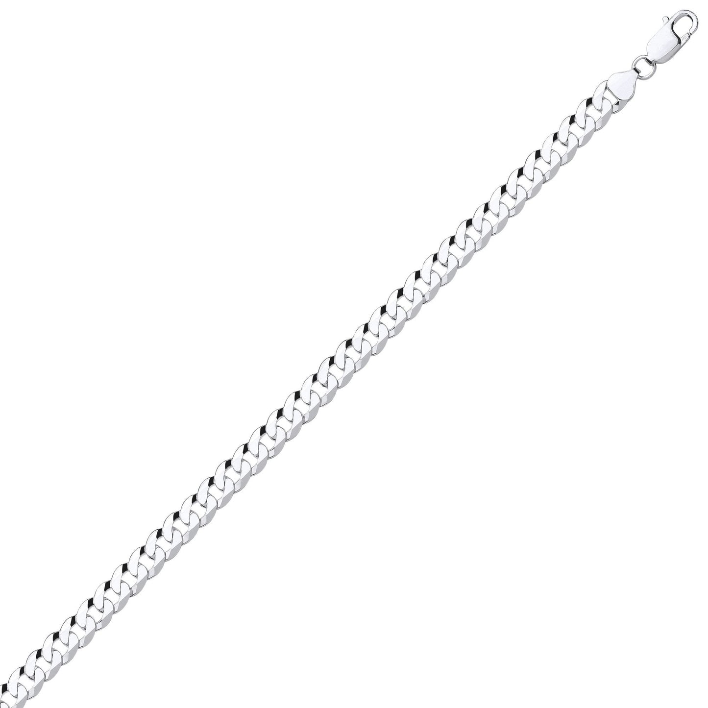 925 Silver  Bevelled Ultra Flat Curb Chain Bracelet 8mm 7.25 inch - GVCH37