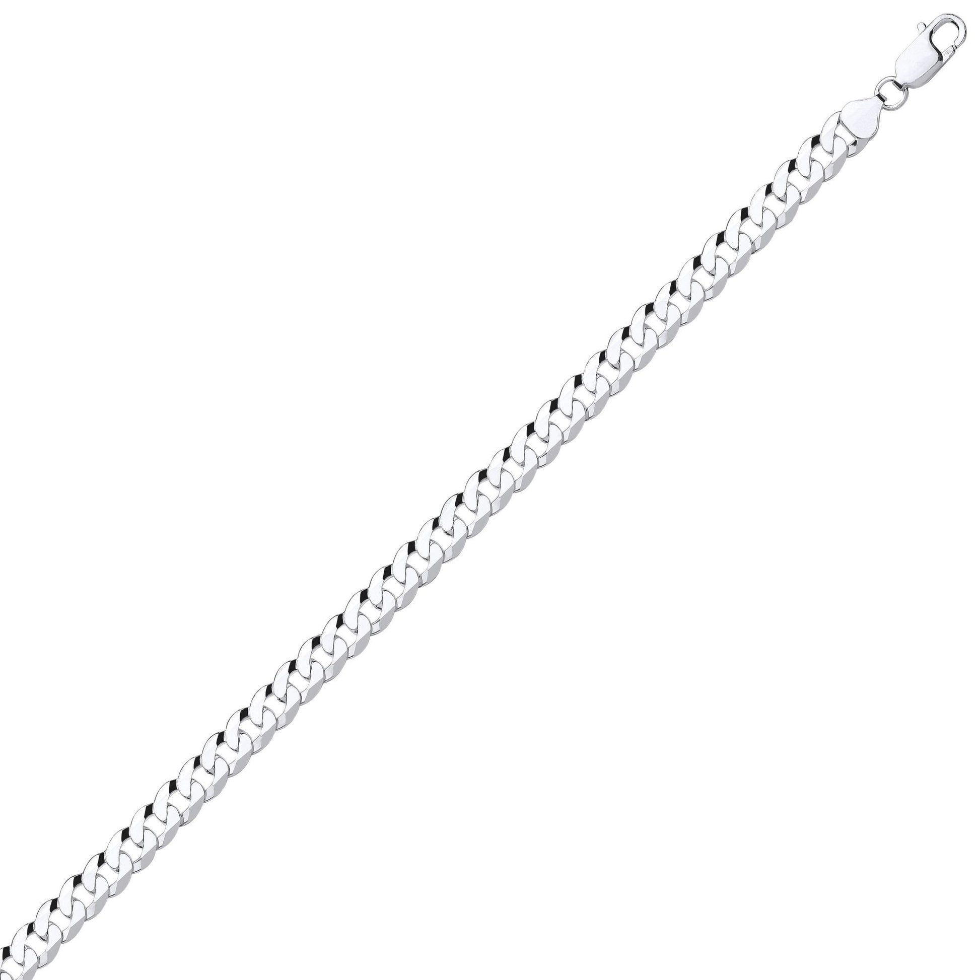 925 Silver  Bevelled Ultra Flat Curb Chain Bracelet 8mm 7.25 inch - GVCH37