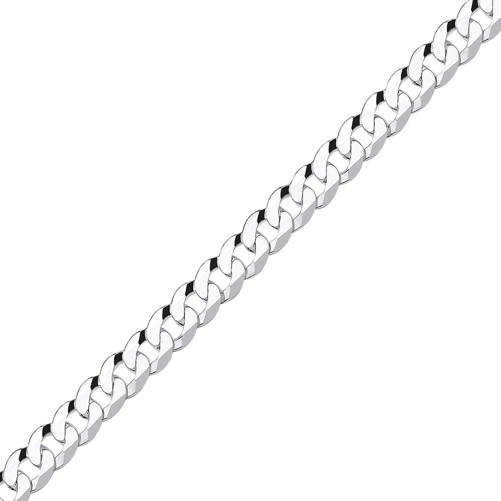 925 Silver  Bevelled Ultra Flat Curb Chain Bracelet 8mm 7.5 inch - GVCH37