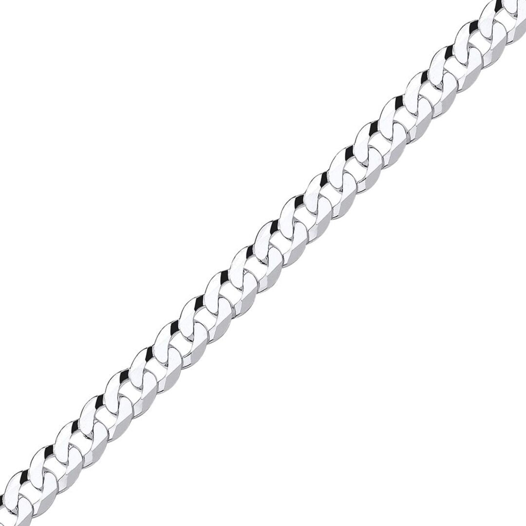 925 Silver  Bevelled Ultra Flat Curb Chain Bracelet 8mm 7.25 inch - GVCH37