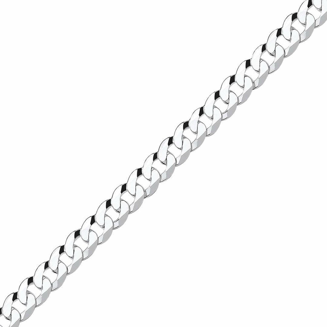 925 Silver  Bevelled Ultra Flat Curb Chain Bracelet 8mm 7.25 inch - GVCH37