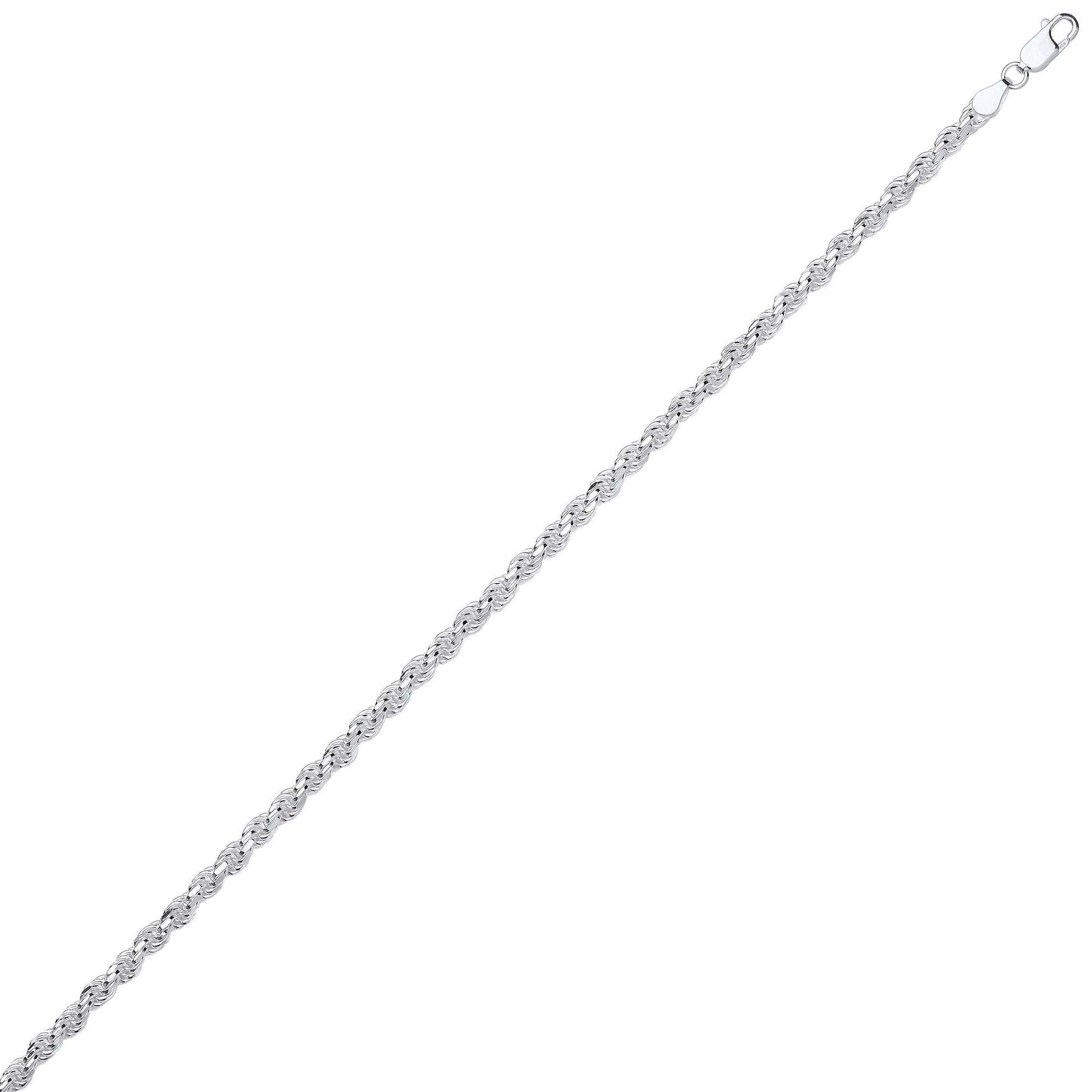 Mens Silver  Diamond-cut Solid Rope Chain Bracelet 4mm 8.5 inch - GVCH43