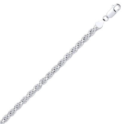 925 Silver  Diamond-cut Solid Rope Chain Bracelet 5mm 7.5 inch - GVCH44