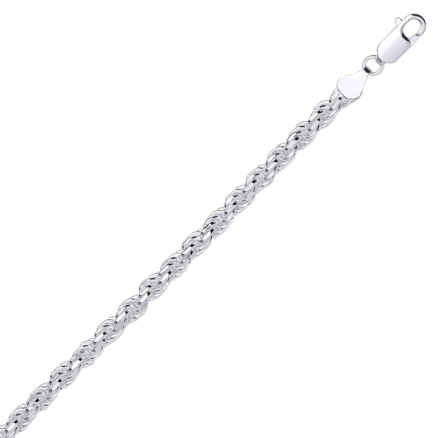 Mens Silver  Diamond-cut Solid Rope Chain Bracelet 5mm 8.5 inch - GVCH44