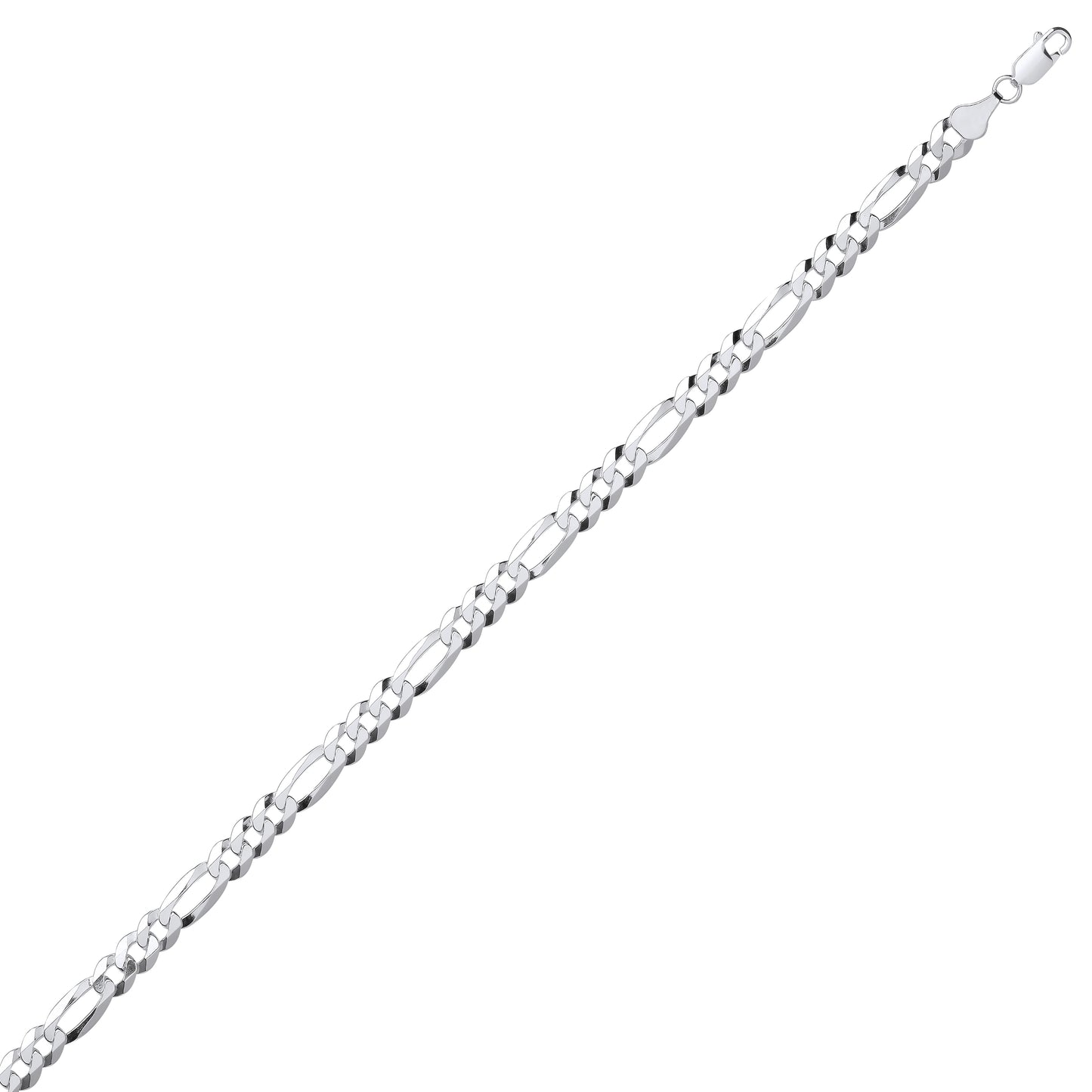 Unisex Silver  Diamond-cut 3+1 Figaro Chain Bracelet 6mm 8.5 inch - GVCH47