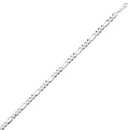 Unisex Silver  Diamond-cut 3+1 Figaro Chain Bracelet - GVCH47