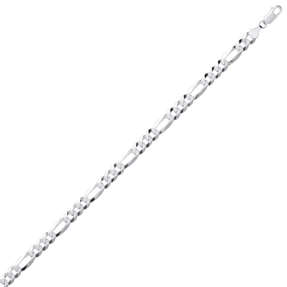 Unisex Silver  Diamond-cut 3+1 Figaro Chain Bracelet 7mm 7.5 inch - GVCH48