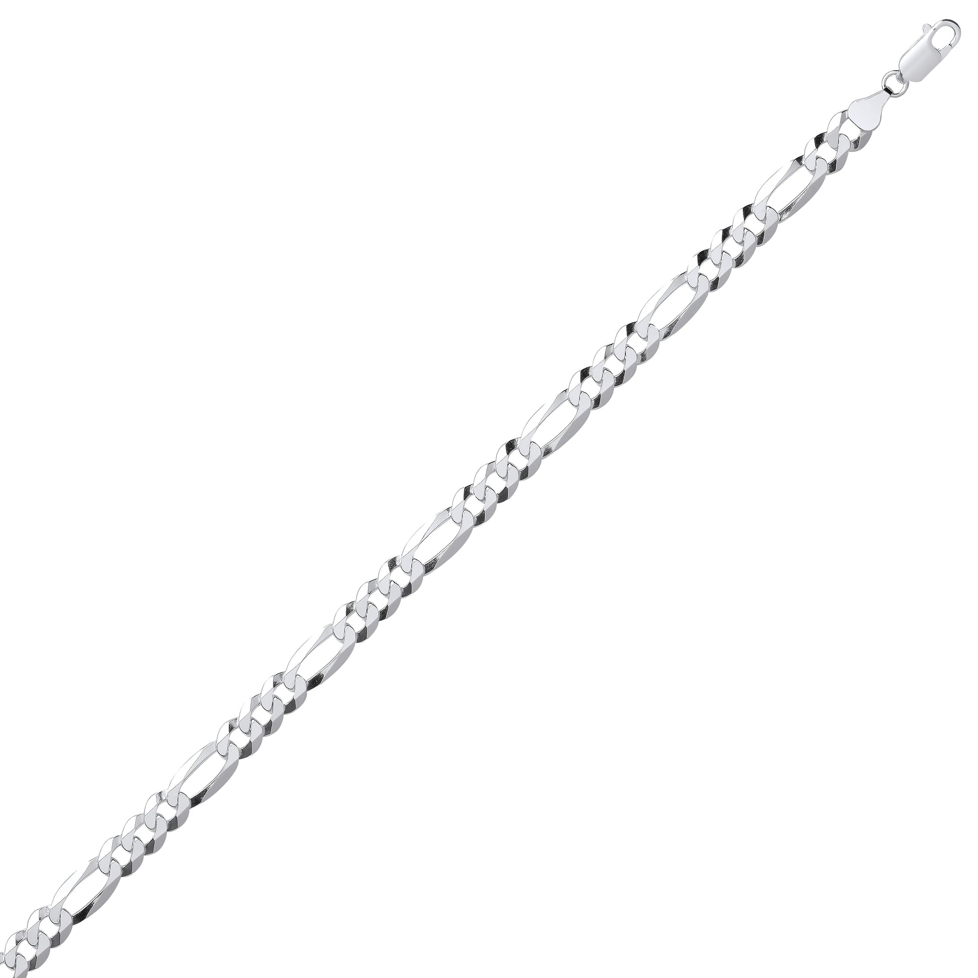 Unisex Sterling Silver  Diamond-cut 3+1 Figaro Chain Necklace 7mm - GVCH48