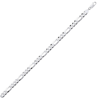 Silver  Diamond-cut 3+1 Figaro Chain Bracelet 7mm 8.5 inch - GVCH48