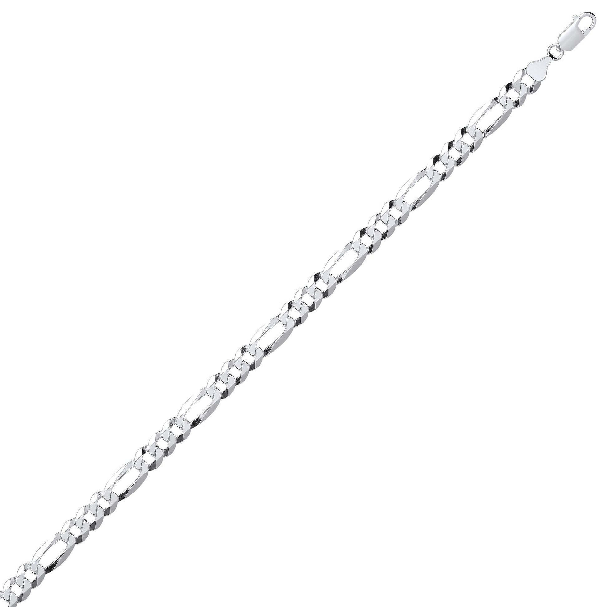 Silver  Diamond-cut 3+1 Figaro Chain Bracelet 7mm 7.5 inch - GVCH48