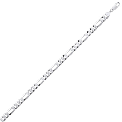 Silver  Diamond-cut 3+1 Figaro Chain Bracelet 7mm 7.5 inch - GVCH48