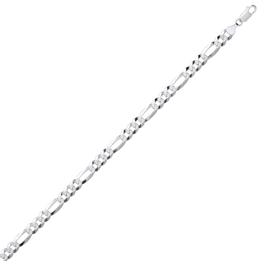 Silver  Diamond-cut 3+1 Figaro Chain Bracelet 7mm 7.5 inch - GVCH48
