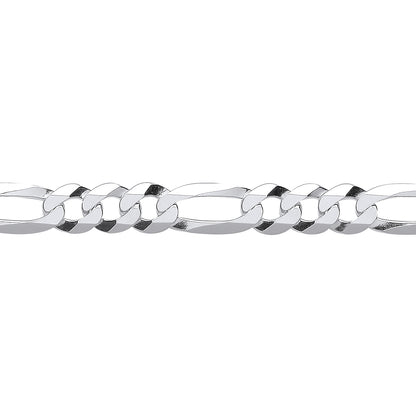 Unisex Silver  Diamond-cut 3+1 Figaro Chain Bracelet 7mm 7.5 inch - GVCH48