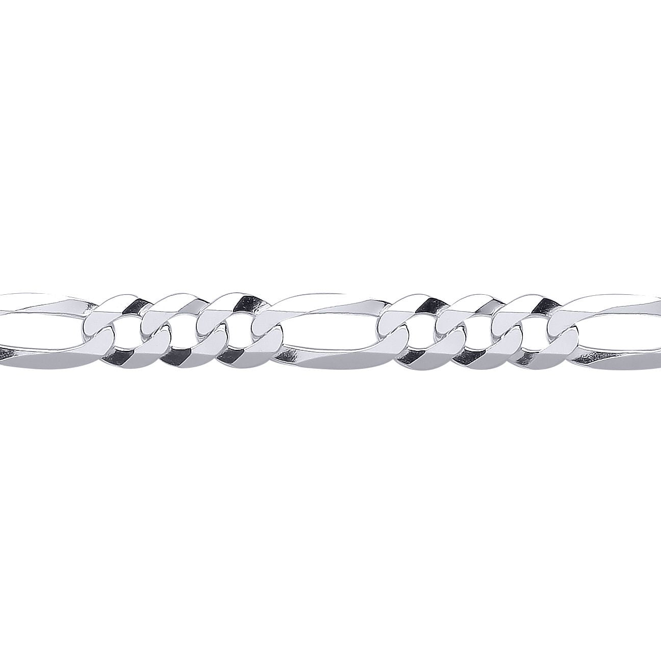 Unisex Silver  Diamond-cut 3+1 Figaro Chain Bracelet 7mm 8.5 inch - GVCH48