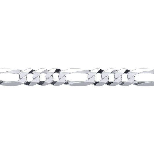 Unisex Silver  Diamond-cut 3+1 Figaro Chain Bracelet 7mm 8.5 inch - GVCH48