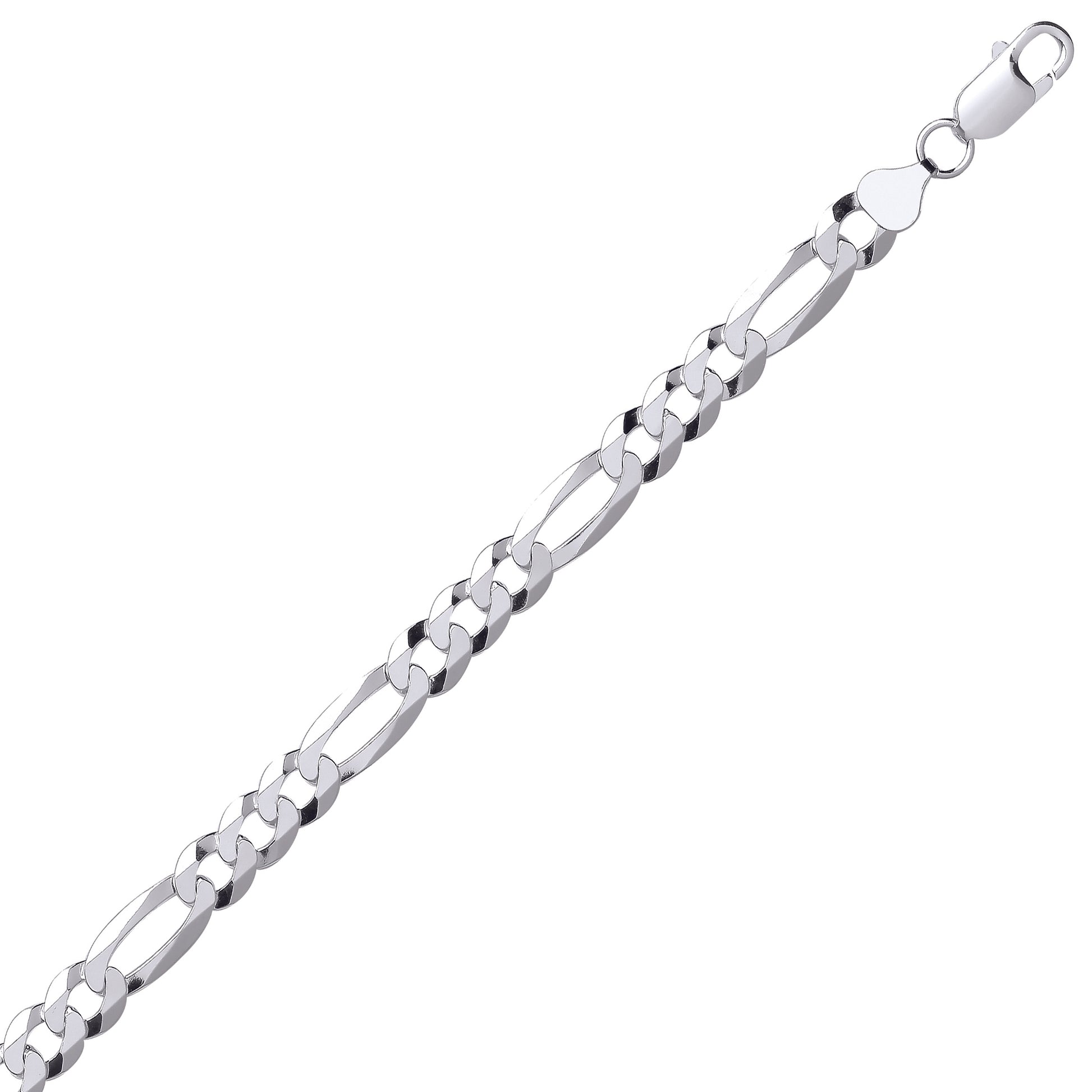 Unisex Silver  Diamond-cut 3+1 Figaro Chain Bracelet 8mm 8.5 inch - GVCH49