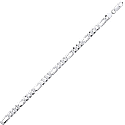 Silver  Diamond-cut 3+1 Figaro Chain Necklace 8mm - GVCH49