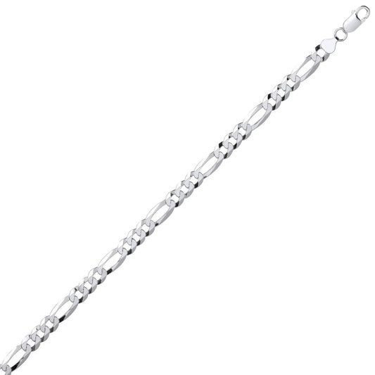Silver  Diamond-cut 3+1 Figaro Chain Necklace 8mm - GVCH49