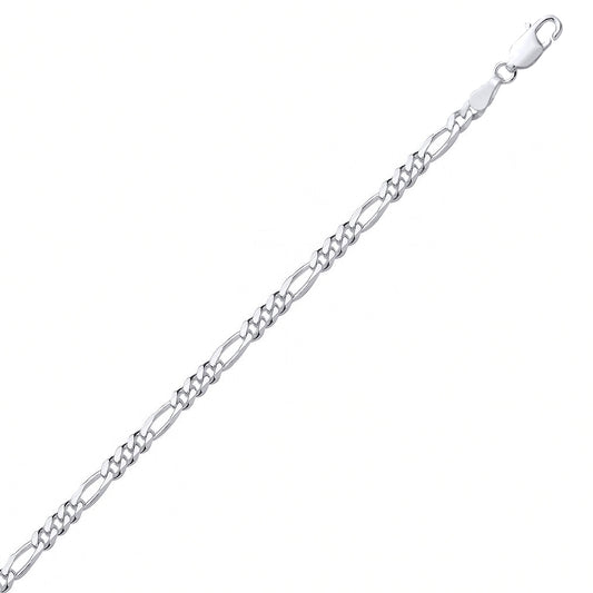 Silver  Diamond-cut 3 Plus 1 Link Figaro Chain Necklace - GVCH59