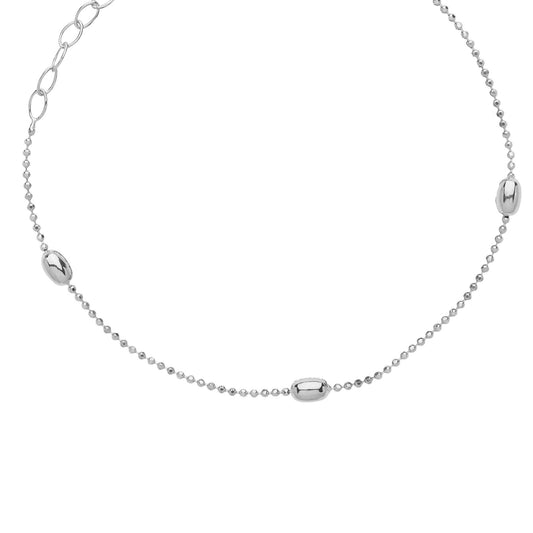 Silver  3mm Oval Bead Choker Collarette Necklace 1mm 13-14" - GVCL002RH
