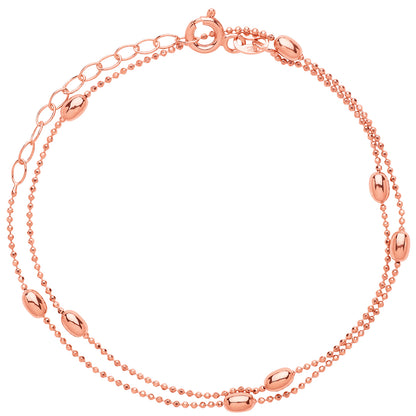 Rose Silver  3mm Oval Bead Choker Collarette Necklace 1mm 13-14" - GVCL002R