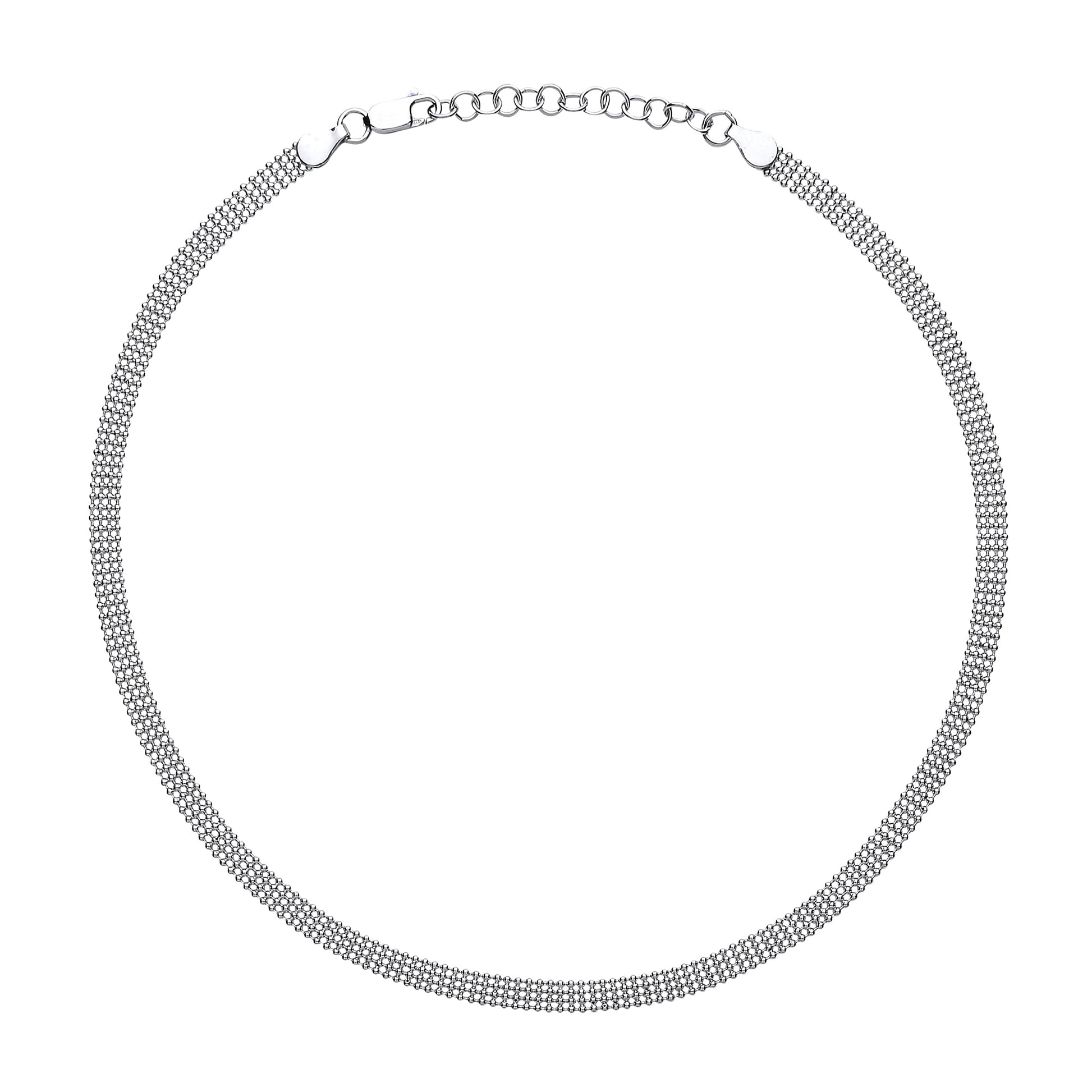 Silver  4 Row Bead Cage Choker Collarette Necklace 5mm 14.5-16.5" - GVCL004