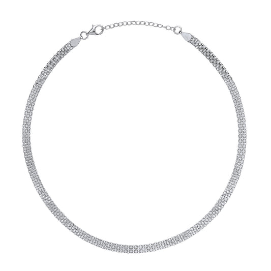 Silver  Bismark Flat Cage Choker Collarette Necklace 5mm 14-16" - GVCL005RH
