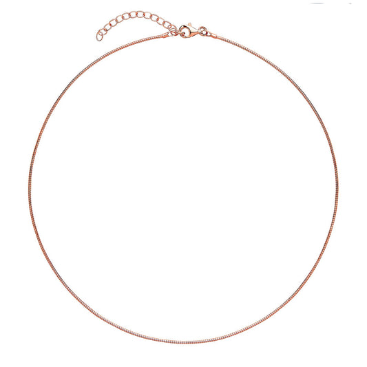 Rose Silver  Snake Omega Chain Collarette Necklace 1.3mm 14-16" - GVCL007R