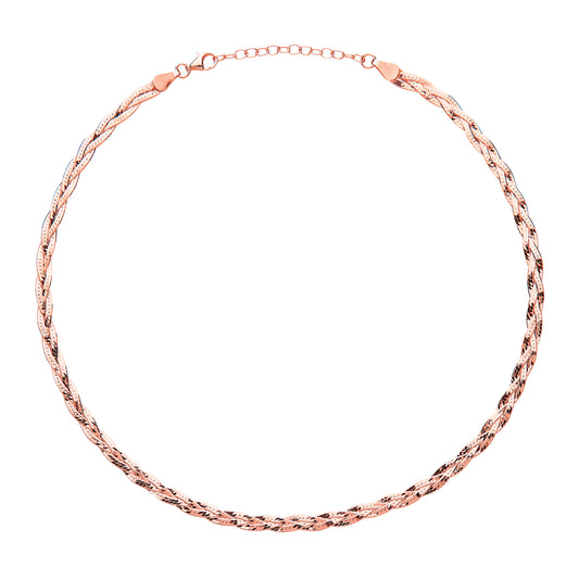 Rose Silver  Diamond-cut Plaited Collarette Necklace 2mm 14.5-16" - GVCL010R