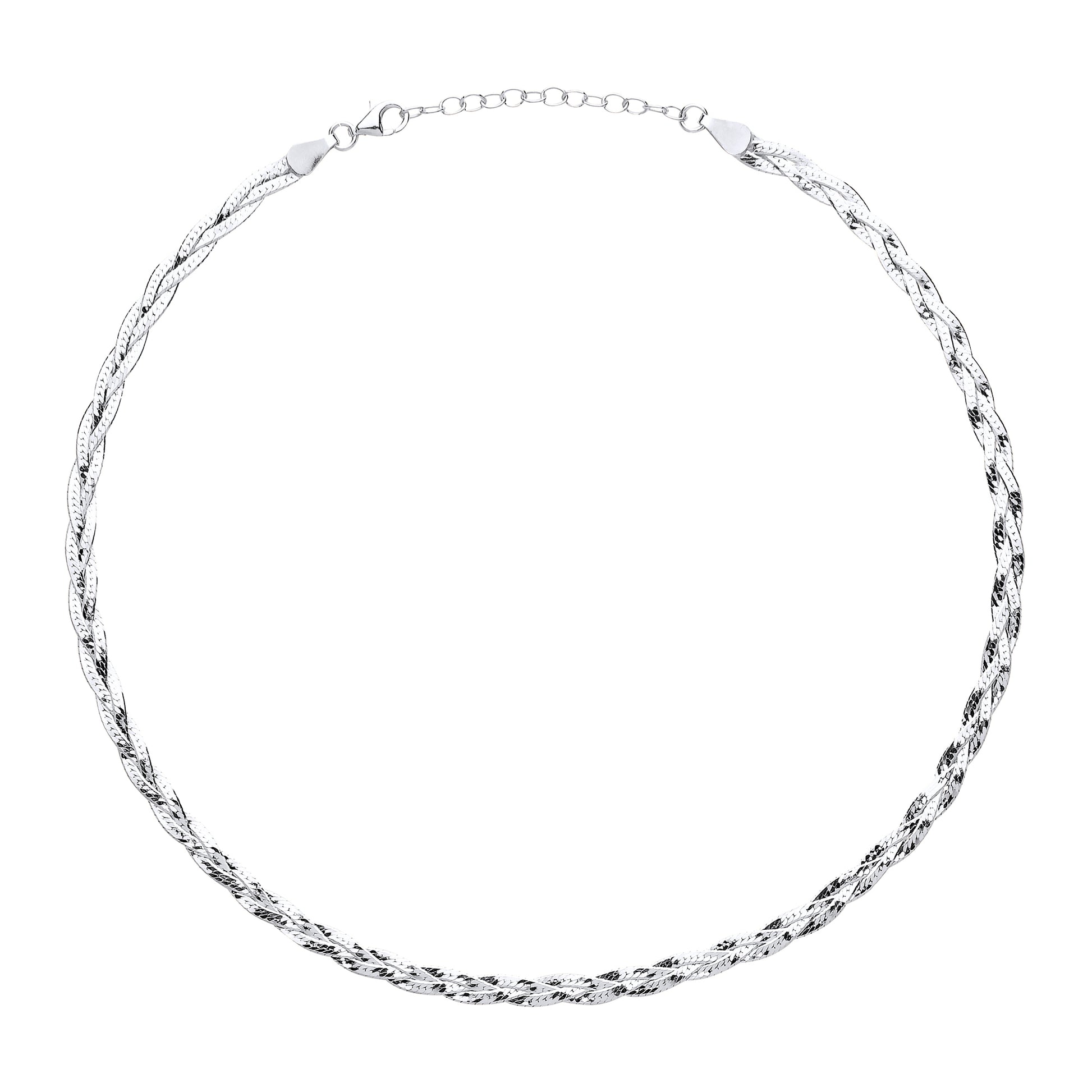 Silver  Diamond-cut Plaited Collarette Necklace 2mm 14.5-16" - GVCL010RH