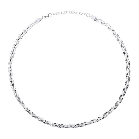 Silver  Diamond-cut Plaited Collarette Necklace 2mm 14.5-16" - GVCL010RH