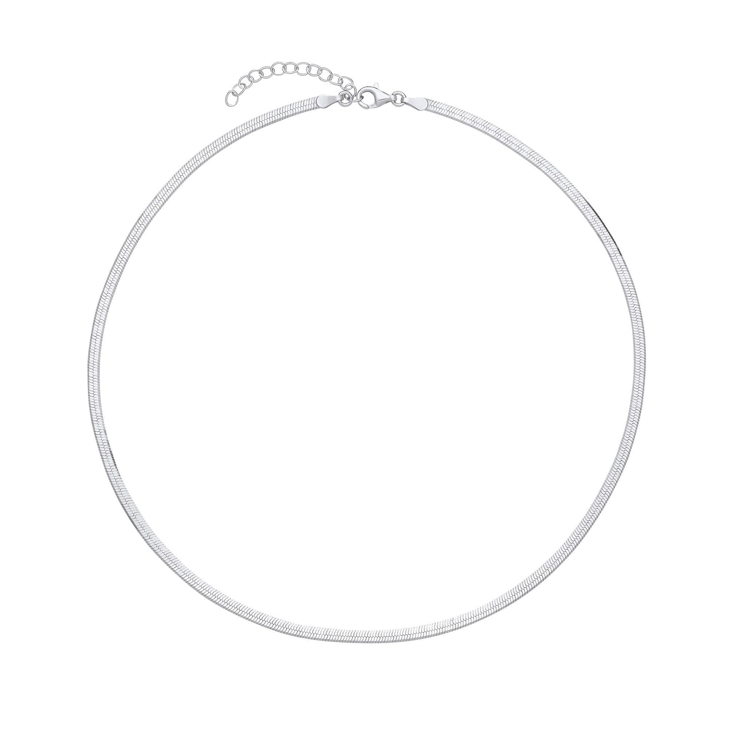 Sterling Silver  Flat Herringbone Chain Necklace 3mm 14 + 1.5 inch - GVCL013