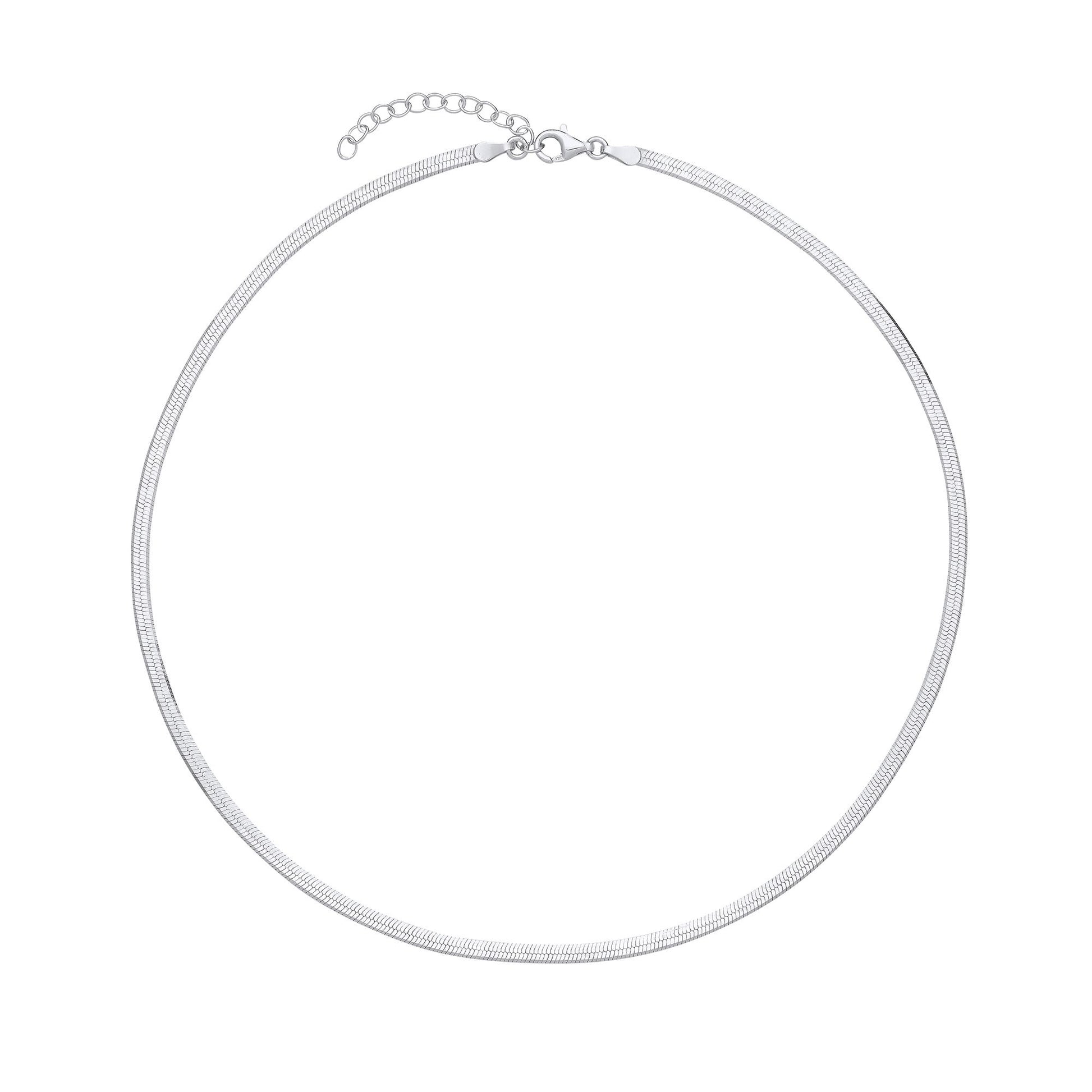 Sterling Silver  Flat Herringbone Chain Necklace 3mm 14 + 1.5 inch - GVCL013