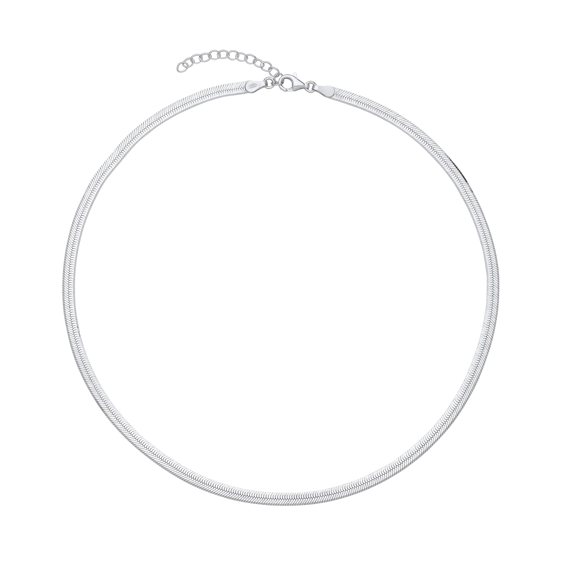 Silver  Flat Herringbone Chain Necklace - GVCL014