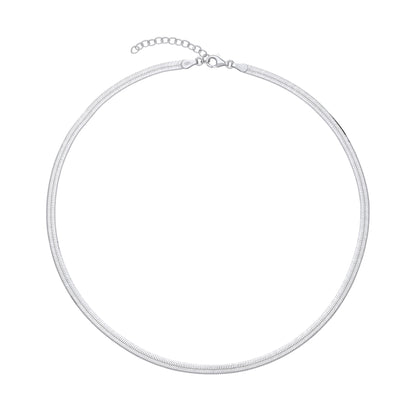 Silver  Flat Herringbone Chain Necklace - GVCL014